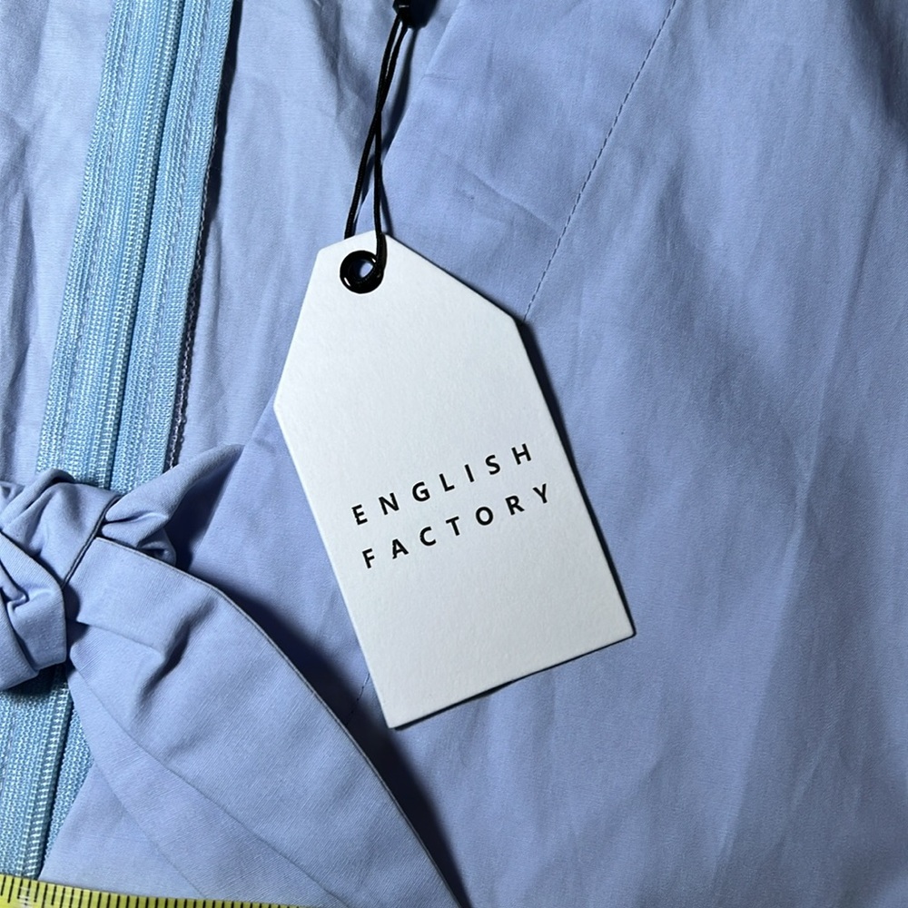 English Factory Light Blue Asymmetrical Tie Front Oxford like Blouse - Picture 6 of 7